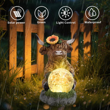 Load image into Gallery viewer, Solar Lantern, Highland Cow Garden Light, Solar-Powered Waterproof Animal Statue for Outdoor Decor, Ambient Lighting for Yard, Patio, Lawn, Porch, Garden, and Pathways
