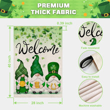 Load image into Gallery viewer, FUYUCHEN St Patricks Day House Flag 28x40 Inch Double Sided Gnomes Shamrocks Lucky Clovers Welcome Holiday Yard Large Garden Flag Outdoor Decoration

