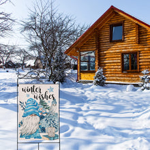 Load image into Gallery viewer, Covido Home Decorative Winter Wishes Gnome House Flag, Garden Yard Owl Snowman Coffee Book Stars Pine Trees Outside Blue Decoration, Christmas Holiday Outdoor Large Burlap Decor Double Sided 28 x 40
