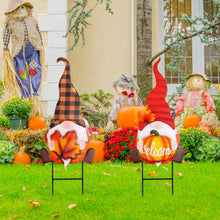 Load image into Gallery viewer, Whaline 2 Pack Fall Gnomes Garden Stakes 3D Gnome Pumpkin Maple Leaf Yard Stake Large Rustic Fall Lawn Sign for Autumn Thanksgiving Home Garden Yard Lawn Patio Backyard Walkway Decorations

