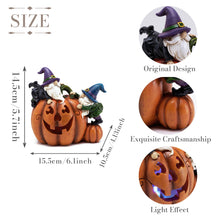Load image into Gallery viewer, TERESA&#39;S COLLECTIONS Garden Ornaments Outdoor, Lovely Gonks Climbing Pumpkin with LED Lights, Waterproof Resin Gnomes Ornaments, Garden Decorations Gifts, Indoor Outdoor, 15.5CM
