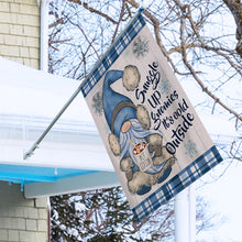 Load image into Gallery viewer, Covido Home Decorative Snuggle Up Gnomies It&#39;s Cold Outside Winter House Flag, Blue Gnome Garden Yard Outside Decorations, Christmas Snowflakes Farmhouse Outdoor Large Decor Double Sided 28x40
