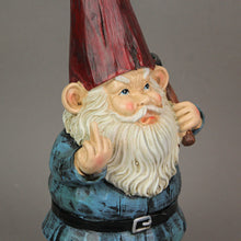 Load image into Gallery viewer, 12 Inch High Angry Garden Gnome Holding Pick Axe Decorative Yard Statue - Rude Hand Gesture Indoor/Outdoor Hand-Painted Grumpy Garden Patio or Porch Decor
