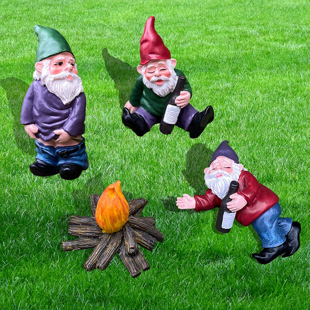 EJWCIG Funny Garden Gnomes Statues Drunk Peeing Naughty Inappropriate Yard Lawn Gnomes Outdoor Decorations Patio Decor (Bonfire)