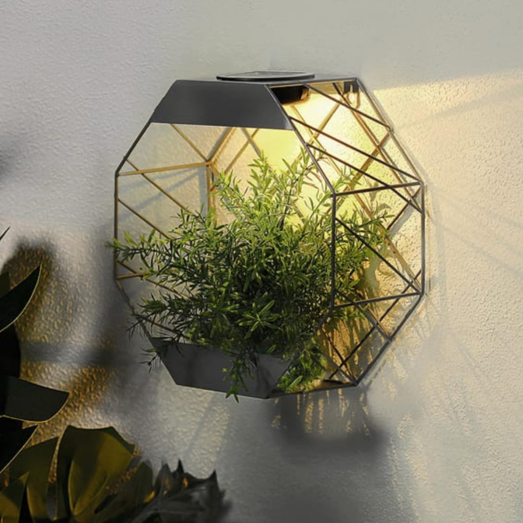 eBoutik - Hexagonal Wall Planted Solar LED Planter & Light - Hexagonal Design, 30 x 35 cm, Wall-Mounted Garden Outdoor Lighting for Plants Decor