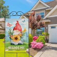 Load image into Gallery viewer, Hzppyz Welcome Spring Gnome Sunflower Wild Flower House Flag Double Sided, Red Polka Dots Hat Butterfly Floral Decorative Garden Yard Outdoor Large Decor, Summer Seasonal Home Outside Decoration 28x40
