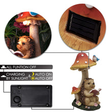 Load image into Gallery viewer, TERESA&#39;S COLLECTIONS Garden Ornaments Outdoor, Lovely Hedgehog and Mushroom with Solar Lights, Waterproof Resin Hedgehog Ornaments, Hedgehogs Gifts, Birthday Gifts for Mum, Indoor Outdoor 17.5CM
