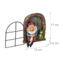 Load image into Gallery viewer, Relaxdays Gnome with Window, Weatherproof Garden Decoration, Hanging on Tree or Wall, HxWxD: 17 x 12 x 4.5 cm, Colourful, Polyresin
