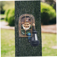 Load image into Gallery viewer, Hbbgdiy Solar-Powered Whimsical Fairy Garden Gnomes Set, Elf-Out-the-Door Tree Face Figurines with Solar Lights for Patio, Fence &amp; Housewarming Gifts
