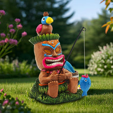 Load image into Gallery viewer, CFFOWNUG Solar Tiki Garden Statues: 8&#39;&#39; Funny Tiki Bar Decor with Solar Light Outside Decoration for Lawn Yard Patio Garden Gifts for Housewarming (Fishing)
