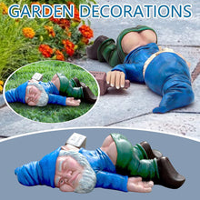 Load image into Gallery viewer, Funny Drunk Dwarf Statue Resin Garden Gnome Decoration for Outdoor Patio Yard Lawn Park Miniature Creative Ornament Elf Crafts Naughty Figurine Collection Farmhouse Decor Gift (Blue)
