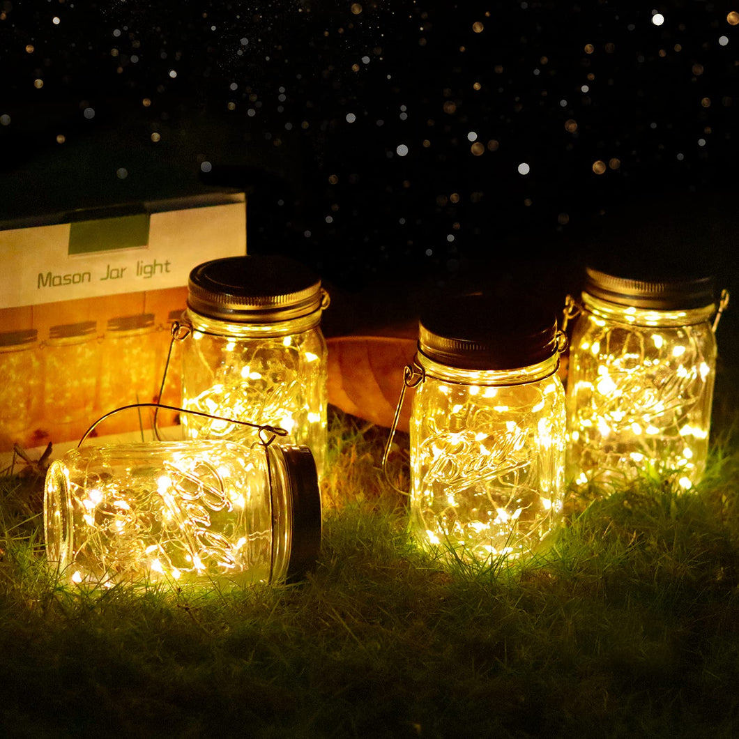 Solar Mason Jar Lights - 4 Pack 30led Solar Garden Lights Outdoor Solar Lanterns Solar Hanging Lights IP65 Waterproof Indoor/Outdoor Decorative Lights for Patio Wedding Yard Lawn Party (Warm White)