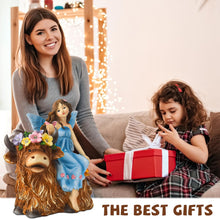 Load image into Gallery viewer, twinbling Solar Garden Fairy Decor for Outside Highland Cow with Flowers, Butterflies and 5 LED Lights, Outdoor Decorate Yard Gifts for Table Terrace Lawn Birthdays Grandma Mom
