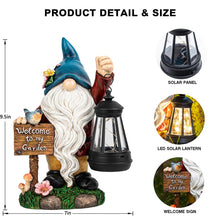 Load image into Gallery viewer, C&amp;Y&amp;G&amp;X Garden Gnome Statue,Outdoor Gnome Decor Solar Lantern Lights and Welcome Sign,Yard Art Decorations, Ideal Housewarming Gift
