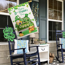Load image into Gallery viewer, OPULANE Happy St Patricks Day House Flag 28x40 Inch Double Sided Lucky Clovers Shamrocks Gnome Truck Outside Large Flag for Yard Outdoor Holiday Decoration
