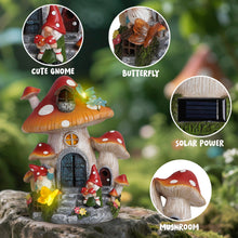 Load image into Gallery viewer, Hodao Spring Garden Mushroom Gnomes Decorations Mushroom House Ornaments Decor Gifts Summer Gnomes Figurines Spring Butterfly Lighting Mushroom House for Garden Decor Spring Gifts for Outdoor Decor
