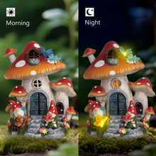 Load image into Gallery viewer, Hodao Spring Garden Mushroom Gnomes Decorations Mushroom House Ornaments Decor Gifts Summer Gnomes Figurines Spring Butterfly Lighting Mushroom House for Garden Decor Spring Gifts for Outdoor Decor
