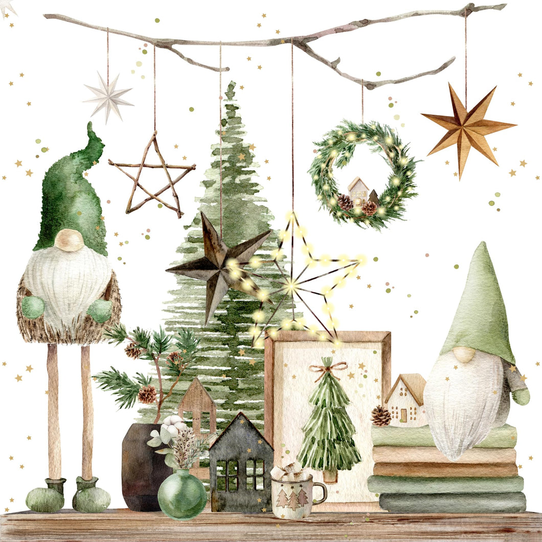 Anniversary House Tiflair Pack of 20 Christmas Whimsical Green Gonk Gnome Napkins 3 ply, 33 x 33cm, Thick and Strong Paper, for Table Decoration/decoupage, Disposable Napkins, Serviettes, Xmas Napkin