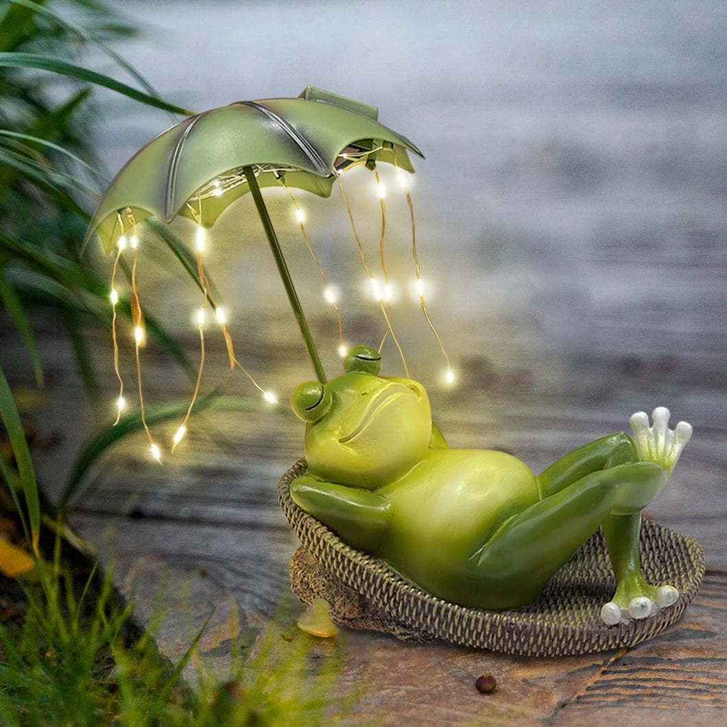 ASDFG Solar Light Frog Garden Statue - Frog Umbrella Garden Sculpture with Lighting, Outdoor Pond Waterproof Fairy Tale Decoration, Gift for Women/Gardening Lovers/Mothers Outside Decor