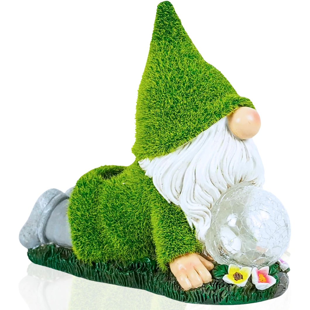 TIN DREAMS FACTORY | Yoga Gnome with Solar Light – Resin Garden Decorative Figure – Outdoor Little Gnome with LED Glowing Bubble – Relaxing Ornament for Garden, Patio and Terrace