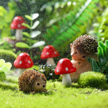Load image into Gallery viewer, Queekay Fairy Outdoor Garden Animals Figurines Outdoor Fairy Wild Garden Accessories Resin Hedgehogs and Wood Mushroom Miniature Figurines for Plant Pots Bonsai Craft Decor Supplies
