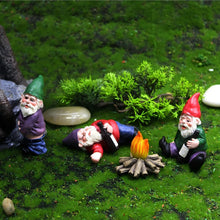 Load image into Gallery viewer, Set of 4 Mini Garden Gnomes with Campfire - 3 Drunk Gnome Figurines and 1 Campfire for Fairy Garden Decor, Plant Pot Decorations, Dashboard Ornaments, and Outdoor Spaces
