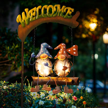 Load image into Gallery viewer, HONGLAND Solar Lights Outdoor Decor, Gnomes Swing Garden Decor, Funny Gifts for Women Mom, Gnomes Outdoor Decorations with Welcome Sign for Front Porch Patio
