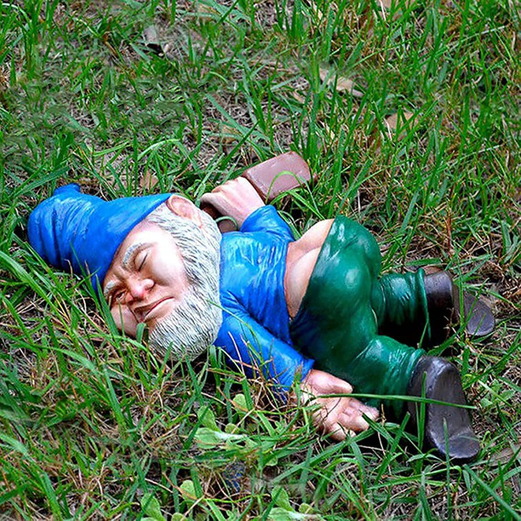 6.3'' Funny Drunk Garden Gnomes Outdoor Decorations Naughty Yard Dwarf Statues Inappropriate Knomes Sculpture Figurines for Indoor Outside Patio Lawn Porch Landscape Gift (Drunk Gnome Blue)