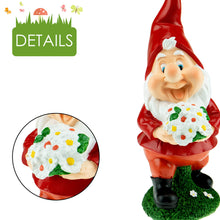 Load image into Gallery viewer, CLEVER GARDEN Garden Gnome Statue Outdoor Décor, 11 Inch Tall Resin Figurine, Bouquet

