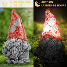 Load image into Gallery viewer, Suyorpe Garden Gnomes Decor Outdoor,Solar Outdoor Statue for Garden Patio Lawn Porch - Gnome Ornament with Red Dragonfly LED Lights Hat,Funny Gnomes Gift,Resin Solar Decorations,8.11 Inches

