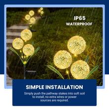 Load image into Gallery viewer, CUQOO Dandelion Solar Trio Stake Lights - Warm White 36 LED with 2 Display Modes, Waterproof Outdoor Garden Lights for Pathway Lighting
