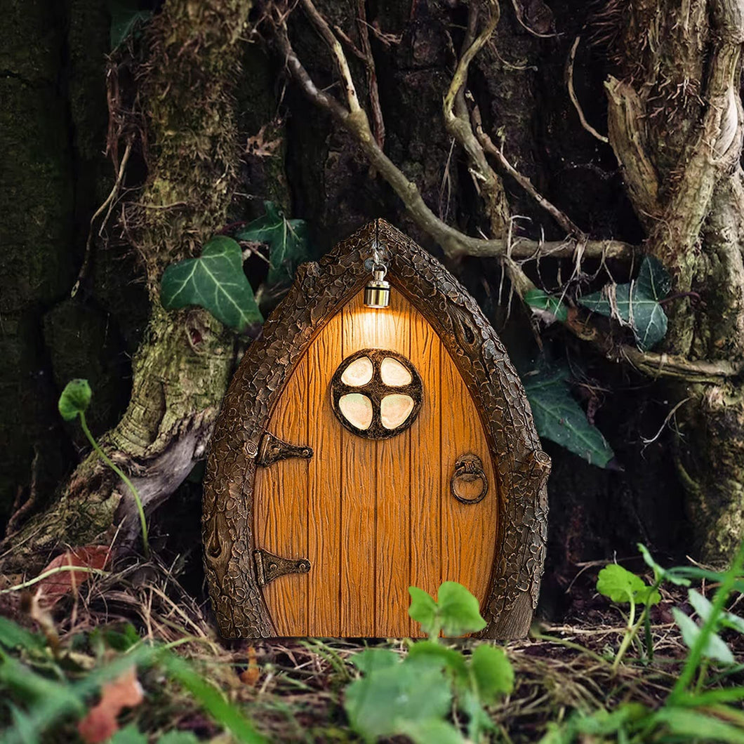 Vipomkowa Fairytales Door Decor Ornaments - Wooden Fairies Dwarf Tree Door Yard Art Sculpture Decoration for Kids Room, Wall and Trees Outdoor, Miniature Fairy Garden Outdoor Decor Accessories
