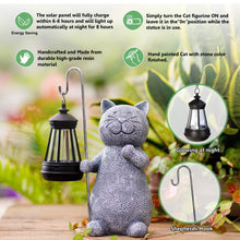 Load image into Gallery viewer, Solar Cat Statue Garden Ornament with Lantern - Weatherproof Outdoor Grey Figurine for Patio, Balcony, Fairy Gardens | 19.5cm Unique Gift for Women/Men/Mum (Birthday, Christmas)
