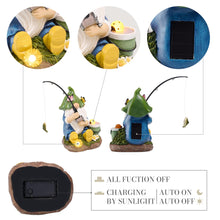 Load image into Gallery viewer, TERESA&#39;S COLLECTIONS Garden Ornaments Outdoor, Lovely Fishing Gnomes with Flowers and Solar Lights, Family Gnomes Series, Waterproof Resin Ornaments, Garden Decorations Gifts Indoor Outdoor 23CM
