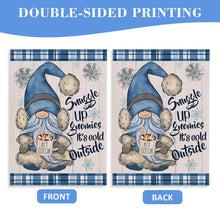 Load image into Gallery viewer, Covido Home Decorative Snuggle Up Gnomies It&#39;s Cold Outside Winter House Flag, Blue Gnome Garden Yard Outside Decorations, Christmas Snowflakes Farmhouse Outdoor Large Decor Double Sided 28x40
