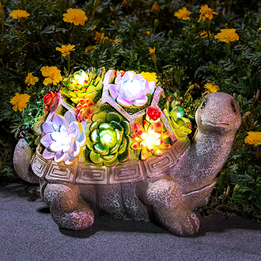 GIGALUMI Solar Turtle Garden Ornaments Outdoor Decor, Solar Garden Statue with Succulents and 7 LEDs Solar Lights, for Mum, Gifts for Mum, Gifts for Women(8.3 inch/ 21 cm)