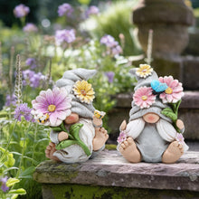 Load image into Gallery viewer, Hodao Set of 2 Spring Gnome Decorations Flower Gnomes Ornaments Decor Summer Outdoor Figurines Spring Elves for Porch, Garden Yard, Flower Bed Garden Gifts for Women, Mom (Grey)
