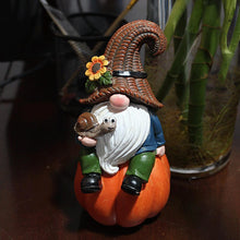 Load image into Gallery viewer, Fall Gnomes Decorations for Home,5.9 Inches Resin Garden Gnomes Sitting on A Pumpkin | Tiny Dwarf Statue Fall Figurine for Home Halloween Thanksgiving Decorations
