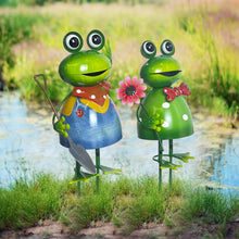Load image into Gallery viewer, HONGLAND Metal Yard Art Garden Decor for Outside - Cute Frog Outdoor Decor - 3D Spring Frogs Figurine Garden Sculptures &amp; Statues - Gifts for Grandma Mom - 2 Pcs
