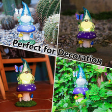 Load image into Gallery viewer, Starryfill Solar Garden Gnome Figurine in Blue Hat Plays with Butterfly on The Mushroom, 9.45inch(H) Resin Gnomes Decor with Solar Led Lights for Home Patio Lawn Backyard Christmas Decorations
