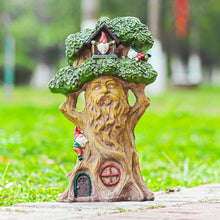 Load image into Gallery viewer, Ovewios Garden Gnome Statues with Solar Lights - 12.8 Inches Tall Resin Treehouse Figurine wtih Gnomes, Fairy House Lawn Ornaments for Outdoor Patio Yard Decoration

