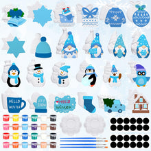 Load image into Gallery viewer, Simgoing 24 Sets Winter Ceramic Painting Kit Include 24 Unpainted Ceramics with Acrylic Paints Paintbrushes Palettes Magnets DIY Ceramic Figurines Gnome Snowflake Snowman Ready to Paint Ceramics Set

