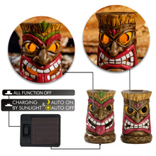 Load image into Gallery viewer, TERESA&#39;S COLLECTIONS Tiki Head Garden Decor with Solar Outdoor Light, Set of 2 Tropical Hawaiian Tiki Torch Resin Christmas Decorations Garden Sculptures &amp; Statues Yard Decor Thanksgiving Gifts 6&quot;
