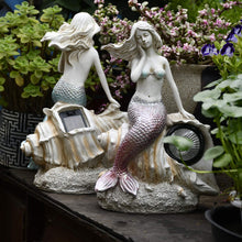Load image into Gallery viewer, MYYINGBIN A Pair Of Mermaid Solar Light Statue Resin Garden Sculptures Solar Lamp Outdoor Fairy Ornament For Lawn Patio
