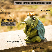 Load image into Gallery viewer, hvfun Solar-Powered Frog Prince Spitting LED Light – Resin Garden Statue with Waterproof Design
