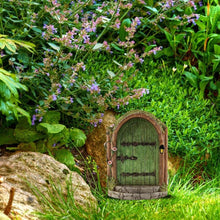 Load image into Gallery viewer, DPWOUM Green Fairy Door Wooden Miniature Fairy Gardens Doors Outdoor Mini Fairys Gnome House Accessories for Tree Trunk Ornaments Garden Miniatures,Garden Sculptures and Statues，Outdoor Statues
