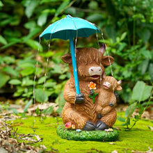 Load image into Gallery viewer, Joint Honglin Solar Garden Statues Resin Loving Highland Cow Umbrella Lights Outdoor Decor Gifts for Yard, Patio Decorations
