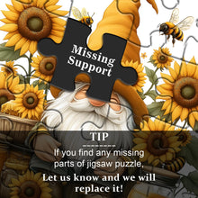 Load image into Gallery viewer, PICKFORU Sunflower Gnome Puzzle for Adults 1000 Pieces, Funny Garden Gnomes Honey Bee Jigsaw Puzzle, Floral Nature Themed Challenge for Adults Art
