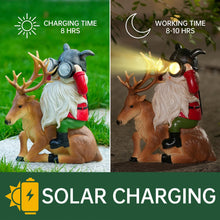 Load image into Gallery viewer, VChymm Garden Gnome Statues Resin Gnome Sitting On Deer Statues Solar Lights Outdoor Telescope Gnome Gifts for Yard, Patio Decor Gift (Deer Gnome)
