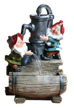 Load image into Gallery viewer, Primrose 28cm Garden Gnome Helpers Pump &amp; Barrel Indoor Outdoor Water Feature with LED Light
